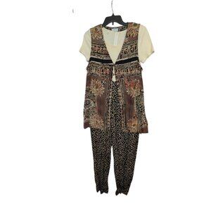 Expo Womens Boho 2-Piece Outfit With Floral Vest & Jumpsuit Size 10